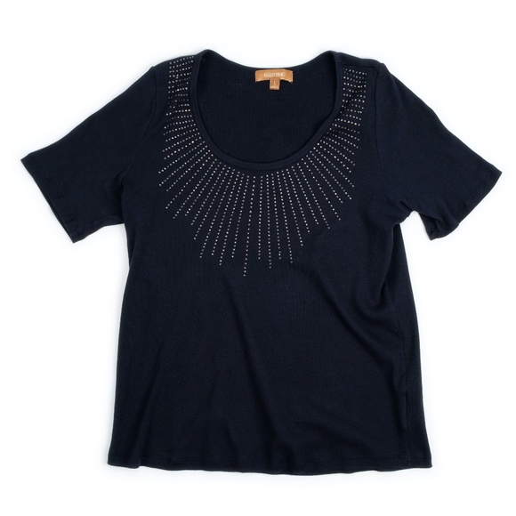 ELLEN TRACY navy short sleeve embellished sweater size L - Picture 1 of 8